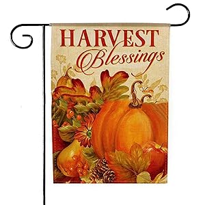 Deloky Welcome Fall Pumpkin Garden Flag-12.5 x 18 Inch Double-Sided Printed Thanksgiving Autumn Harvest Yard Burlap Banner for Home & Outdoor Decoration