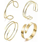 LOAYHOAY 4PCS Upper Arm Cuff Bracelets for Women Gold Silver Cuff Bangle Bracelet Adjustable Upper Arm Bands Armband Set Simple Open Armlet