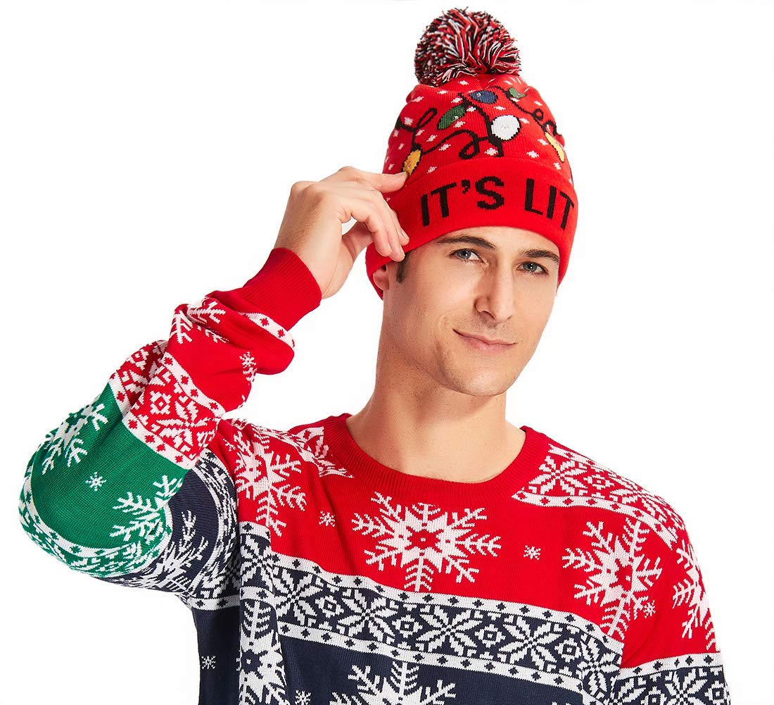 chicolife Unisexo Novedad Navideño Sombrero con Mini Bombilla Colorida Xmas Gorro Calentar Lana Gorro para Hombres Mujeres Niños Niñas Fiesta/Baile/Cumpleaños