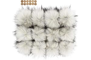 FURLING POMPOMS Fluffy Faux Raccoon Fur Pompoms - 12pcs Handmade Hairy Ball with Mini Loop，Fits for Knitted Hats Scarves Garment Accessories 6 Inches (Light Gray)