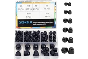 QXSKSLH 160Pcs 6 Sizes Metric Black Nylon Acorn Cap Nuts Assortment Kit M3 M4 M5 M6 M8 M10 UNC Cap Nuts Sets,Nut Caps for Bolt,Dome Head Hex Nuts for Indoor Outdoor
