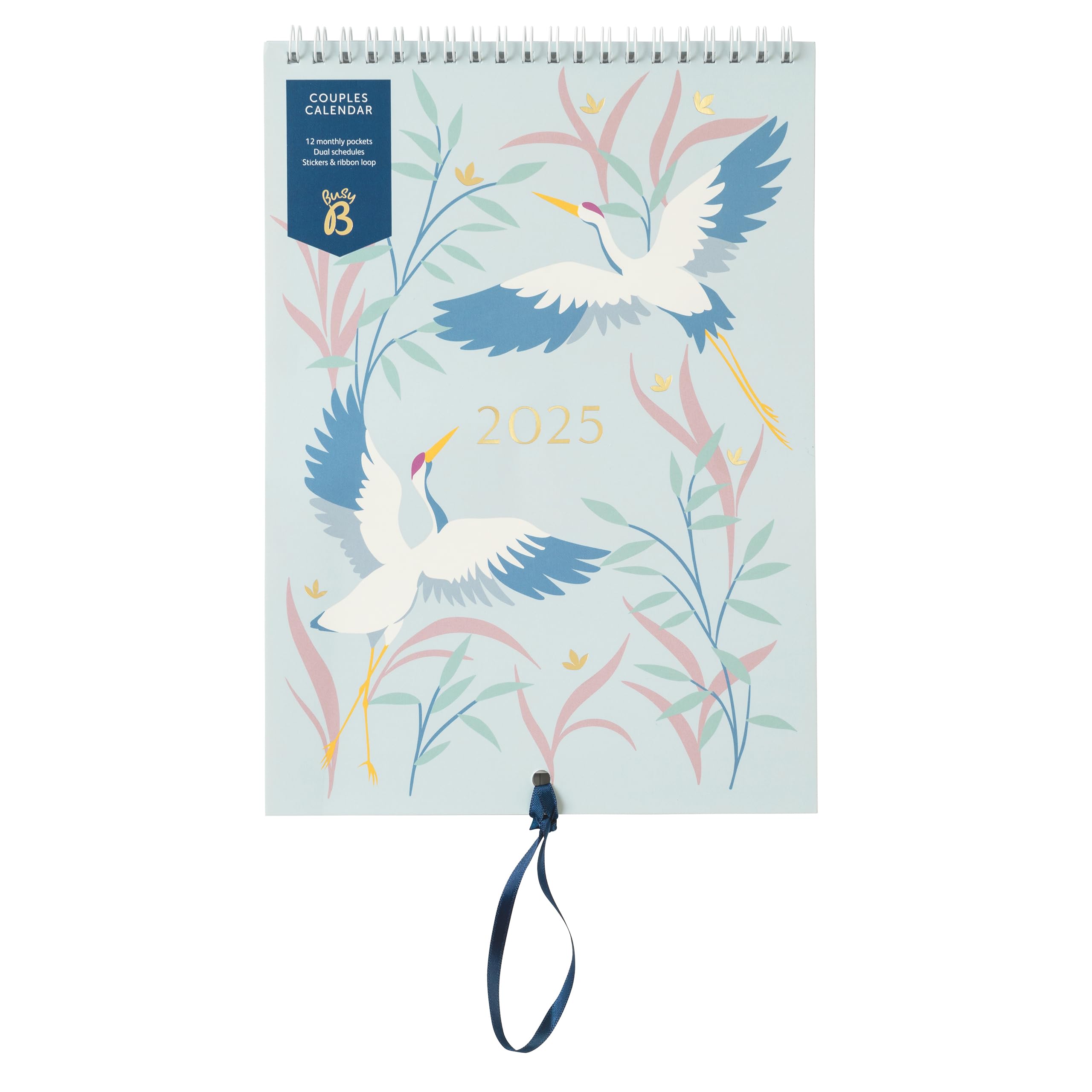 Busy B 2025 Calendar Couples Wall Calendar 2025 - Birds Slim Design with Dual Schedules, Monthly Pockets & Stickers - A5 Hanging Calendar for Shared Planning, Birthdays & Important Dates - Jan to Dec