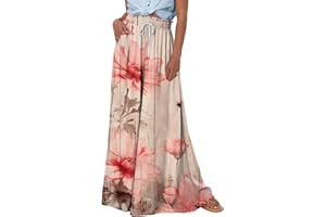LPIGOH Wide Leg Women Pants Lightweiht Waist Adjustable Drawstring Summer Boho Flowy Palazzo Pants Beach Pants with Pockets