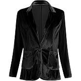 Velvet Blazer Jackets for Women Open Front Long Sleeve Lapel Collar Velvet Jacket Coat with Pockets