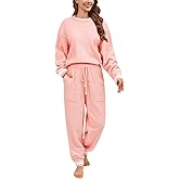 Uikue Fleece Pajamas Sets for Women - Warm Winter Cozy Fuzzy Lounge Sets Soft Comfy Long Sleeve 2 Peices Pj Sleepwear