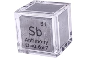 HQRP-CRYSTAL 1" 25.4mm Antimony Metal Cube Sb up to 99.9% Pure Periodic Table Element Engraved Density Collection Science Education Display Block Cube + Acrylic Case Box - 1PC