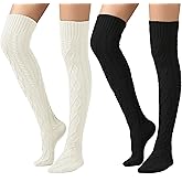 SherryDC Women's Cable Knit Thigh High Boot Socks Extra Long Winter Stockings Leg Warmers