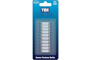 TBE Lighting Replacement Festoon Bulbs, PACK OF 10 Xenon lights for Undercabinets & Car Interior Lighting. Clear glass finish, Warm White colour- 12v / 10w / Dimmable 11mm x 41mm Energy efficient Bulb