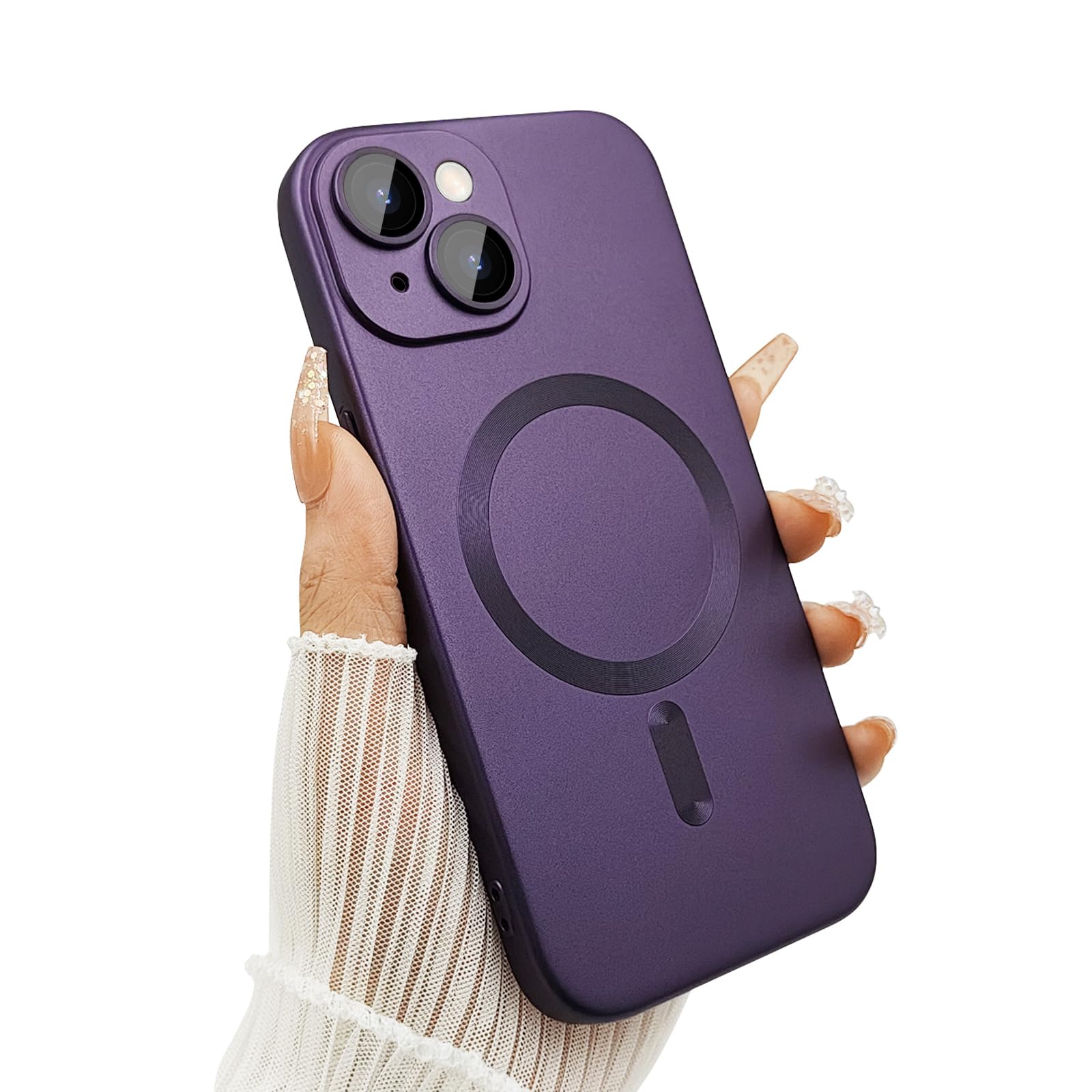ankofave Magnetic case for iPhone 13 Phone Case for Women/Men, Matte Luxury Soft Metallic Luster Design with Camera Lens Protector, Compatible with Magsafe Case for iPhone 13 6.1"-Purple