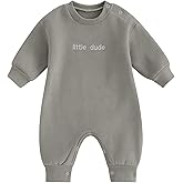 allshope Newborn Baby Boy Fall Outfit Romper Little Dude Embroidery Long Sleeve Jumpsuit Bodysuit Infant Winter Clothes