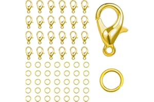 KINBOM 50pcs Lobster Clasp and 120pcs Open Jump Ring, Jewelry Bracelet Connectors Necklace Clasp Bracelet Clasp Jump Rings for Jewelry Making (Clasp: 12x6mm + Ring: 0.7x5mm, Gold)