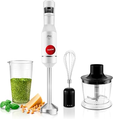 Liquidificador de mão Stellar Max TouchSpeed 1500W, Ecrã Digital, Velocidade Tátil Variável, 4 lâminas de Alta Eficiência, Ergonómica, Resistente a Salpicos, Copo Medidor, Emulsificador e Chopper