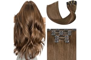 UGOTRAYS Light Brown Hair Extensions Clip in Human Hair 18 Inch 70g 7pcs Remy Hair Silky Straight 16clips One Pack for Women #6 Chestnut Brown Hair Extensions