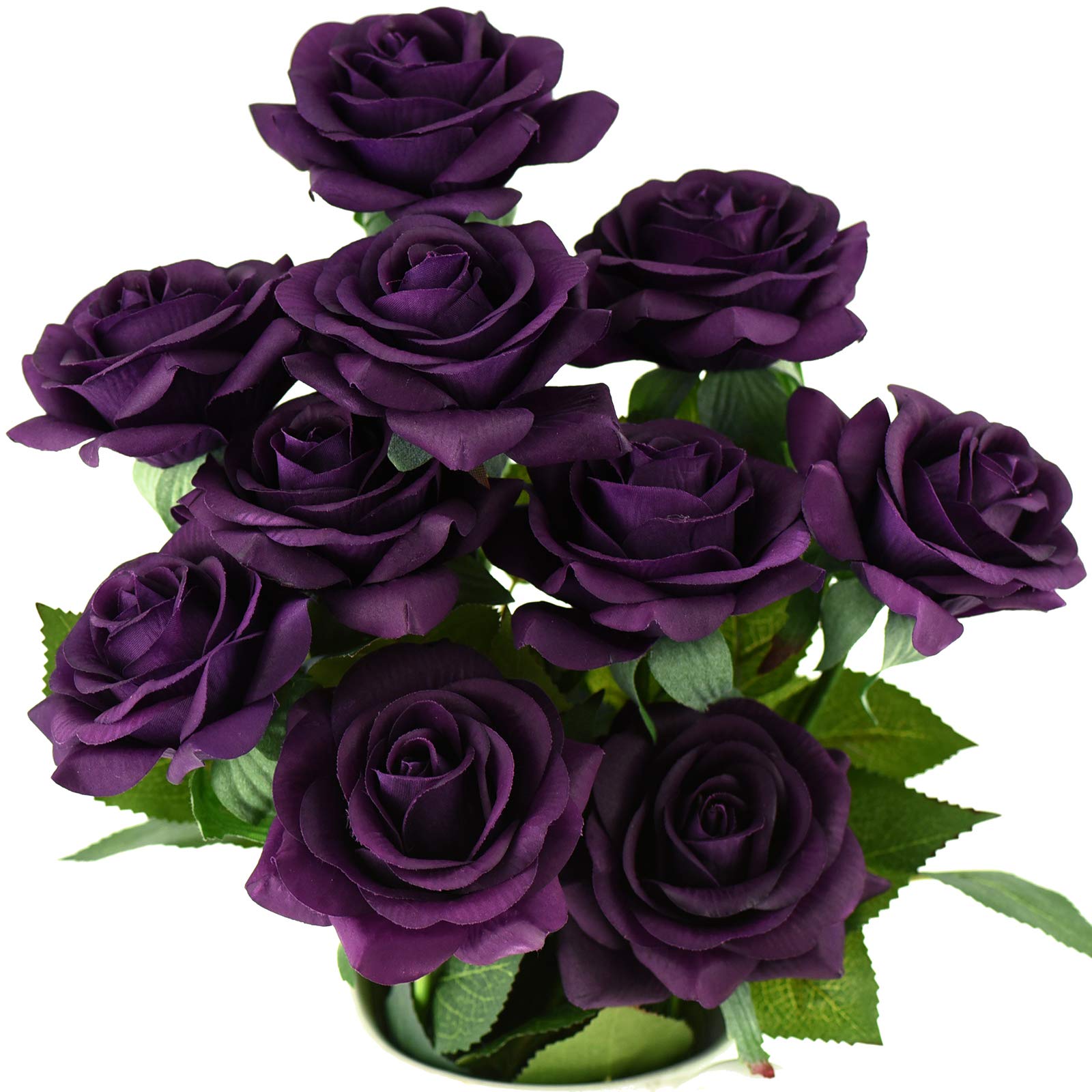 FiveSeasonStuff 10 Stems Real Touch Roses Artificial Flower Silk Roses ‘Petals Feel and Look like Fresh Roses' Bouquet of Flowers Floral Arrangements (Deep Purple)
