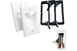 KCC Industries 1-Gang Recessed Low Voltage Cable Plate with Mounting Bracket +UL/CSA Listed Safe+ (2-Pack, White)
