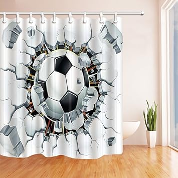 Nyngei Fussball Breaking Out Of Wandtattoo Polyester Schimmelresistent Vorhange Dusche Fur Badezimmer Dusche Vorhang Haken Im Lieferumfang Enthalten 180 X 180 Cm Schwarz Amazon De Kuche Haushalt