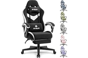 N-GEN GAMING Video Gaming Chair Office Computer Desk Use Ergonomic Reclining Backrest Adjustable Armrests Lumbar Support Footrest High Density Foam Breathable Fabric Heavy Duty Base (Black)