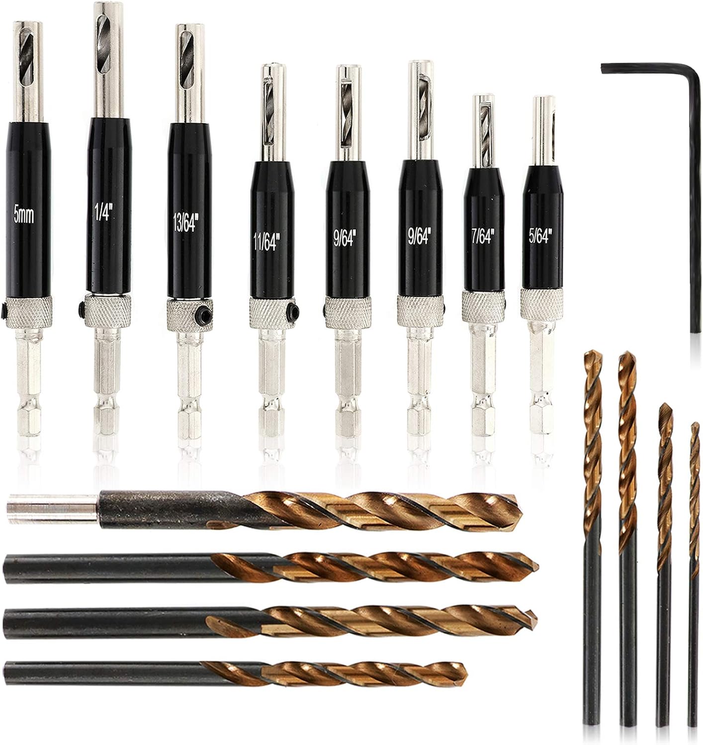 17 PCS Hinge Drill Bit Set, DynaLiving HSS Self Centering Hinge Tapper