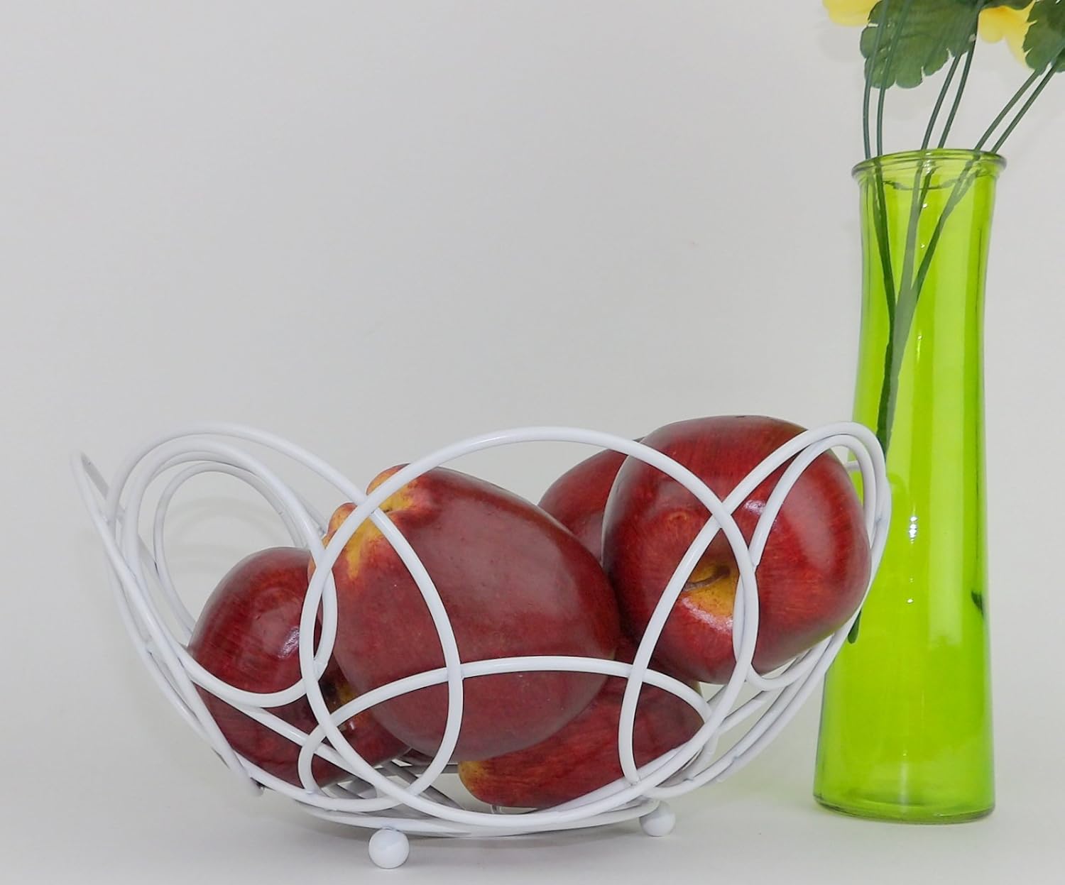White Fruit Basket Bowl Cosmic Retro Kitchen Handmade