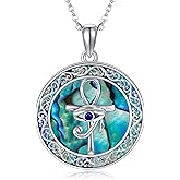 URONE Egyptian Necklace 925 Sterling Silver Ankh Necklace Eye of Horus Pendant Protection Egyptian Jewelry Gifts for Women