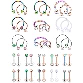 Vsnnsns 16G Lip Rings Stainless Steel Horseshoe Snake Bite Monroe Labret Medusa Lip Piercing Jewelry Tragus Daith Forward Helix Conch Cartilage Earrings Studs Piercing Jewelry for Women Men 16 Gauge