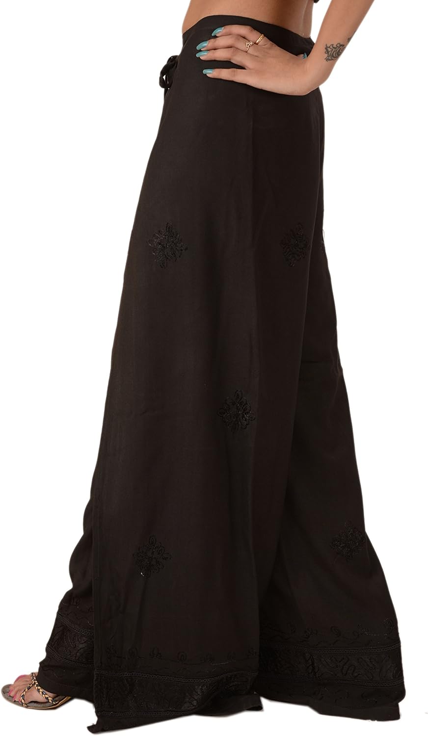 Skirts N Scarves Rayon Embroidered Aladdin Pant, Black, One Size at  Women’s Clothing store