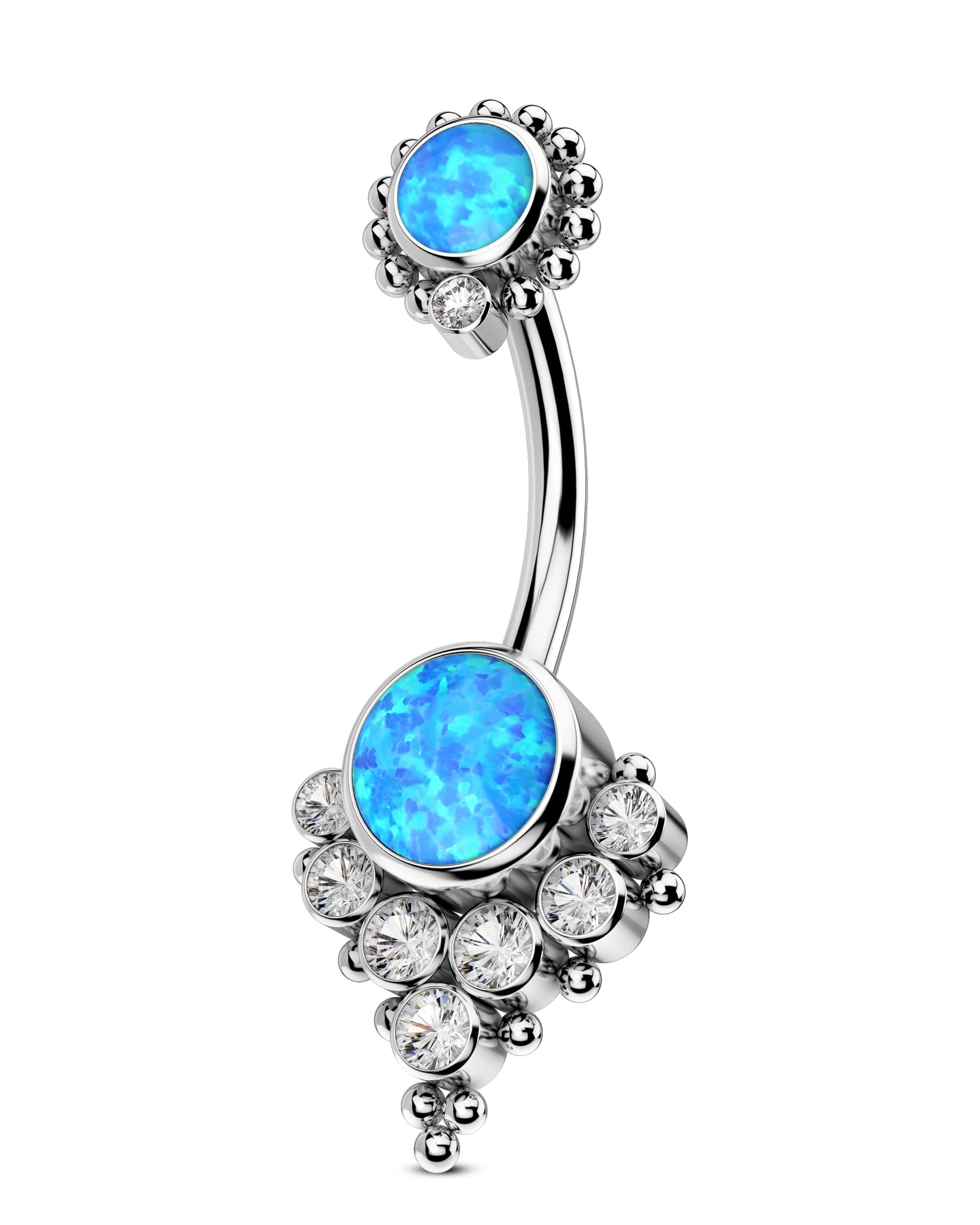 CM Crareesi Mania Titanium Belly Bars G23 Soild Titanium Belly Button Piercing Jewelry Blue Opal CZ Navel Bars 14G Internally Threaded Belly Rings Barbells for Women
