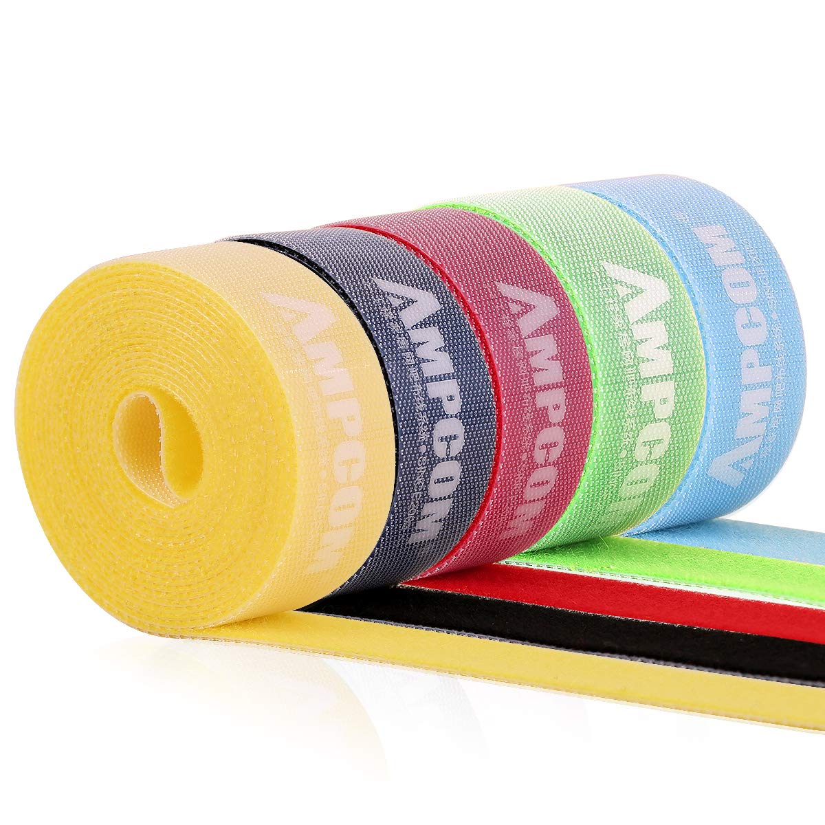 AMPCOM Reusable Cable Ties, 2cm*2m*5 Rolls Cable Strap Wire Organizer - 5 Colours