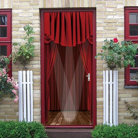 3D Etiqueta De Puerta Escenario De Cortina Roja Moderna 77X200CM Diy