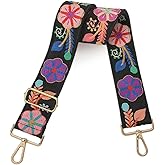Snycler Wide Purse Straps Crochet Flower Replacement Crossbody for Handbag Adjustable 33-53inch Embroidery Knit Guitar Shoulder Strap (boho13-black)