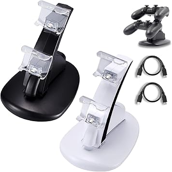 Amazon Com 2 Pack Ps4 Controller Charger Playstation 4 Ps4 Ps4 Pro Ps4 Slim Controller Charging Dock Stand Stations With Dual Micro Usb Fast Charging Led Indicator Black White Electronics