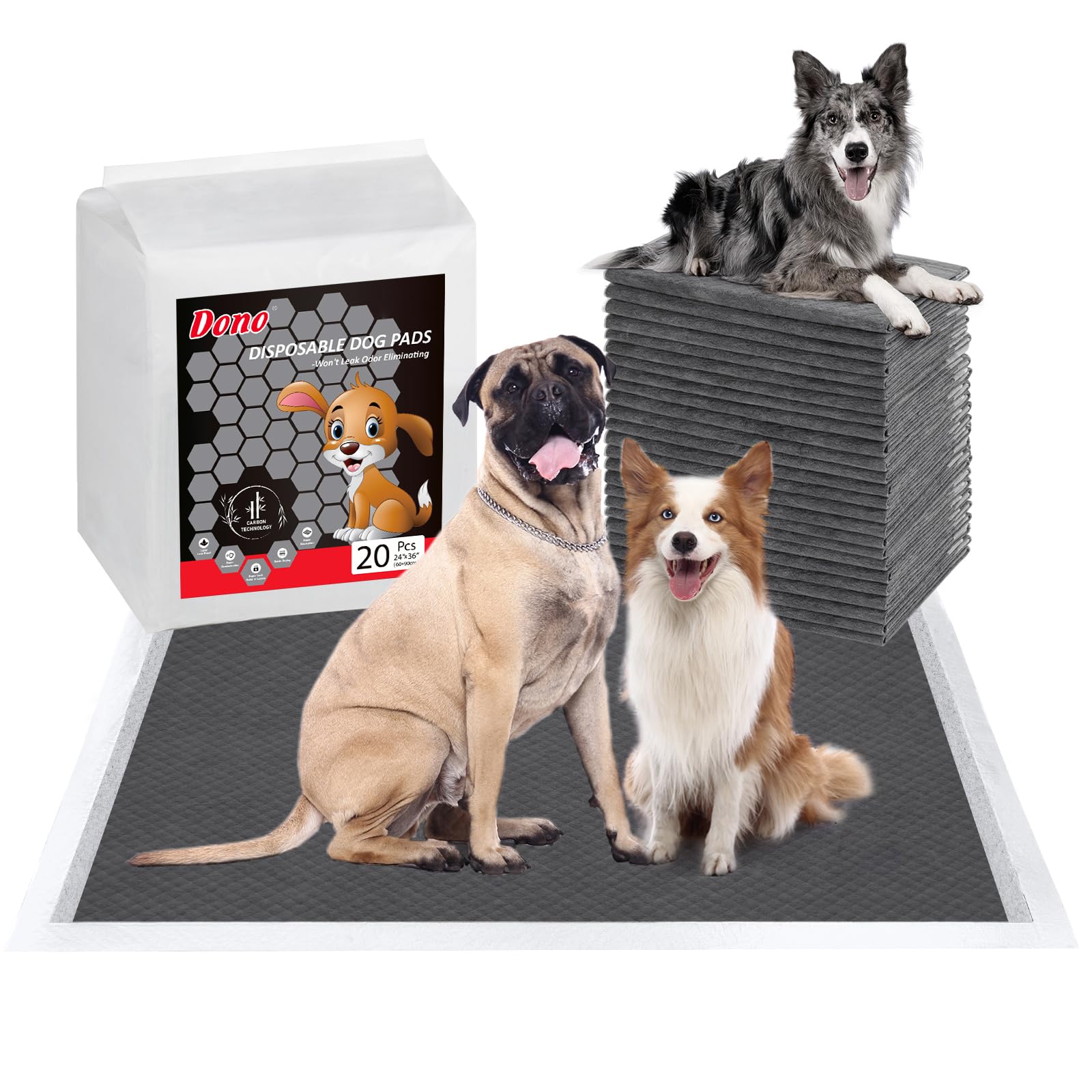 Dono Puppy Pads, Dog Training Pads 20 PCS, Charcoal Dog Pad for Small Dogs, Rabbits, Guinea Pigs, Puppy Pee Pads, Toilet Pads for Crate, Car, House, 60*90