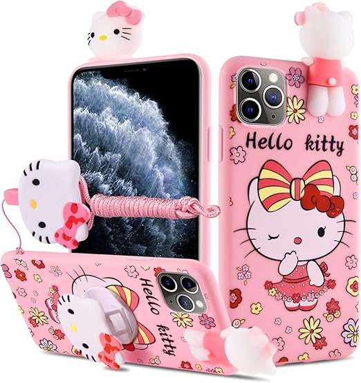 Amazon Com Hikerclub Iphone 12 Mini Case Hello Kitty Phone Case 3d Cartoon Protective Cover Cute Soft Tpu Silicone Case With Phone Stand And Detachable Lanyard For Girls Hello Kitty