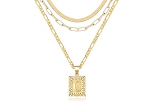 KissYan Gold Layered Necklace Set for Womens, 14K Gold Plated Initial Letter Pendant Necklace Paperclip Snake Choker Alphabets from A-Z Figaro Chain Necklace Jewelry Gift