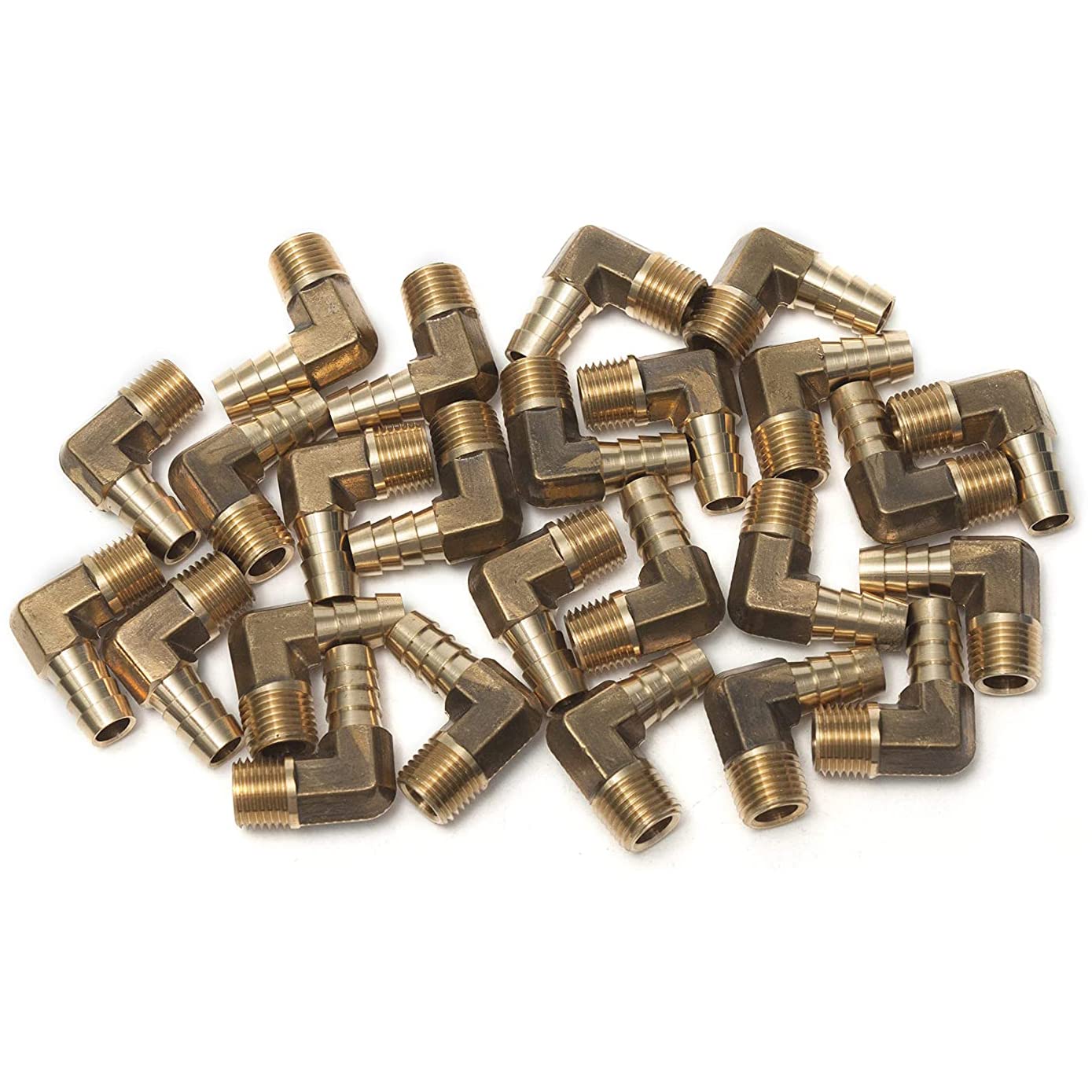 LTWFITTING 90 Deg Elbow Brass Barb Fitting 1/4-Inch Male BSPT x 10mm ID Hose(Pack of 25)