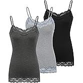 Kate Kasin Women's Adjustable Spaghetti Strap Lace Trim Cami Tunic Tank Top 3PACK
