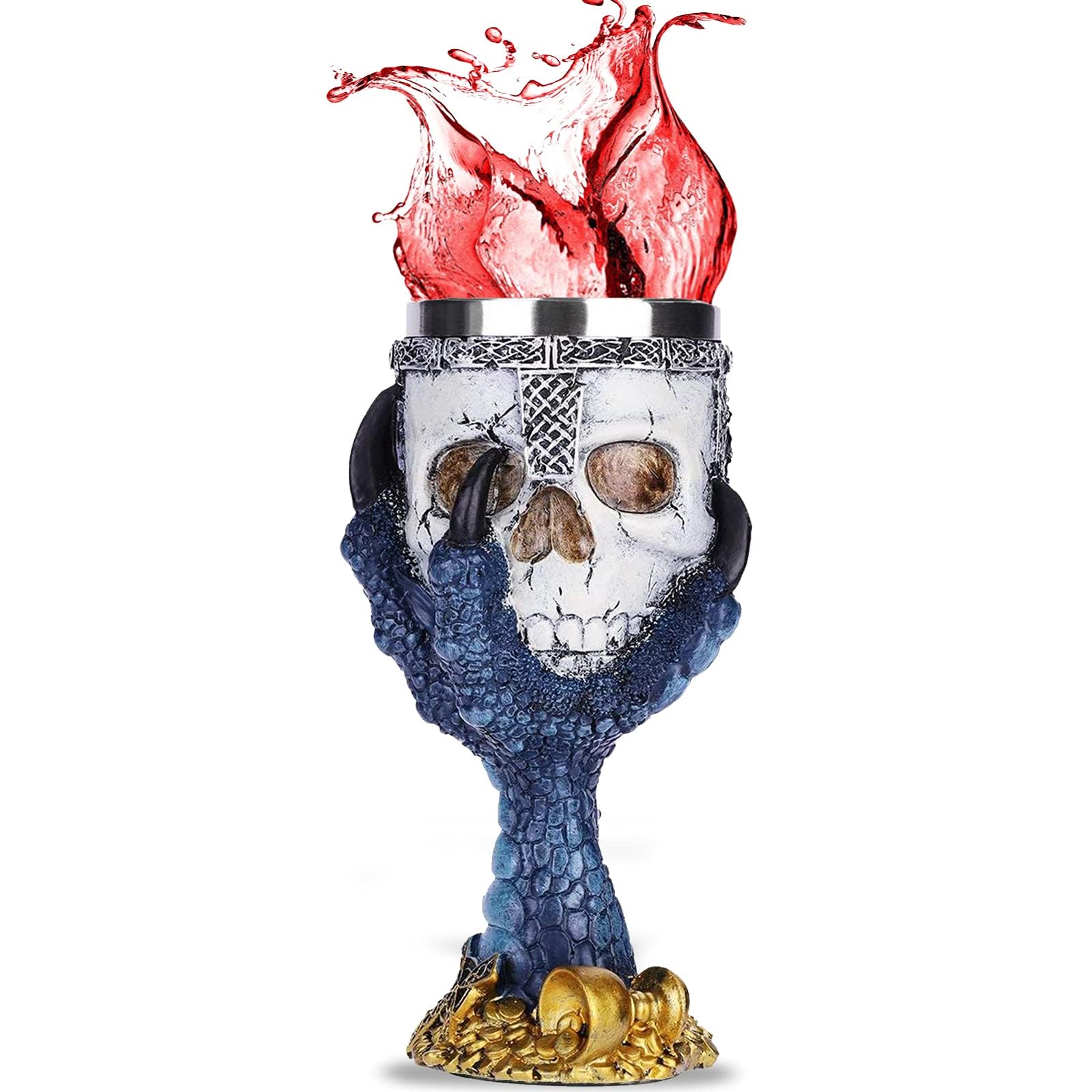 Stainless Steel Skull Beer Cup, Viking Warrior Skull Mug Tankard, Medieval Skull Drinkware Goblet Wineglasses for Coffee/Beverage/Juice (Skull Goblet Two)