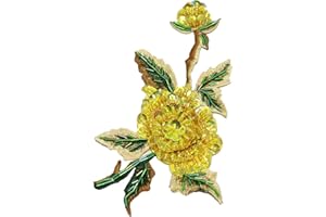 JRYYR Rose Sequin Applique, Embroidered Patch Flower for Dresses and Other Garments Decorative Rose Patches (Yellow)