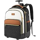 Arcoyard Rolling Backpack Carry On Luggage For Adults With Wheels, 40L Wheeled Backpack For Women, Travel Roller Bag, Beige Brown
