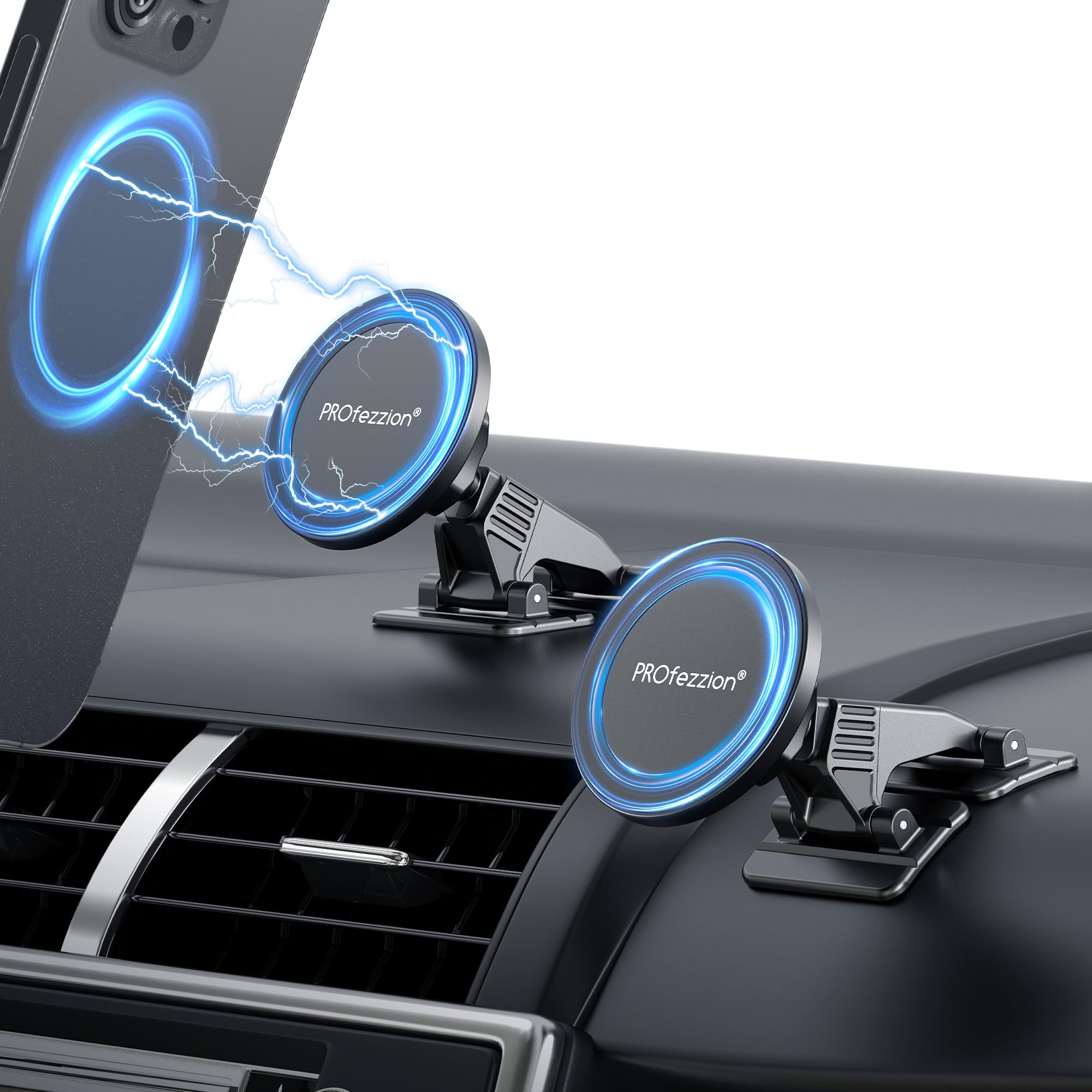 PROfezzion 2-Pack Compatible with MagSafe Car Mount, Magnetic Phone Holder for Car Dashboard, Home & Office Compatible with iPhone 16 15 14 13 12 Pro Max Plus, Mag-Safe Case & All Phones