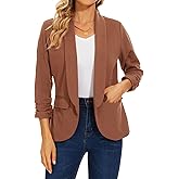 MINTLIMIT Womens Blazer 3/4 Ruched Sleeve Shawl Collar Business Work Blazers Open Front Casual Jackets with Pockets