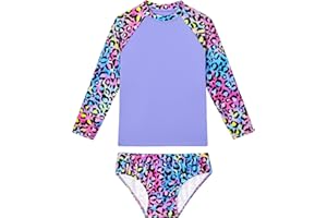 NOKECINA Girls Swimsuit Long Sleeve Rush Guard Bathing Suit Swimwear with Bikini Bottom Sun Protection