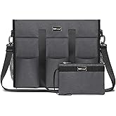 TOPDesign Utility Water Resistant Tote Bag with 22 Pockets, Top Zipper Closure & Thick Bottom Support, for Working Women