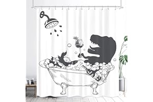 LGhtyro Funny Dinosaur Kid Shower Curtain Bathroom Set 60Wx71H Inches Cute Dino Trex Cartoon Animal Silhouette Bathtub Bubble Wine Bath Accessories for Boy Toddler Art Home Decor Fabric 12 Pack Hooks