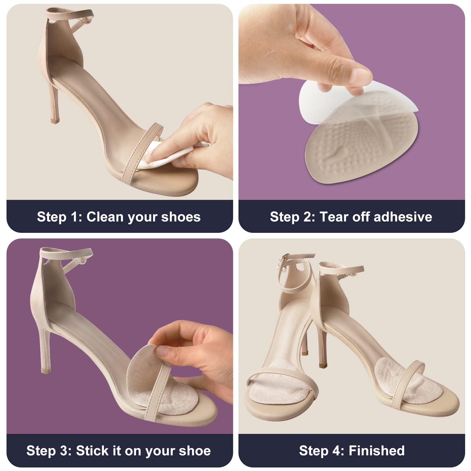 Riootlnm Metatarsal Pads, Ball of Foot Cushions, Heel Pads Inserts for Too Big Shoe, Reduce Foot Pain, No Slip Heel Grips Liners Pads for Loose Shoe, Blisters (Beige+Black)