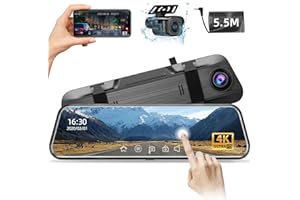 4K Mirror Dash Cam Backup Camera, Front and Rear View Dual Cameras,10" Touch 2160P Full HD Smart Rearview Mirror for Cars, Re