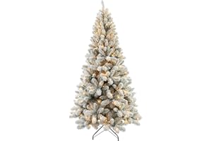 SENNOUL Prelit Christmas Tree with Lights 6ft - Premium Snow Flocked Artificial Xmas Tree,with 874 Branch Tips and 250 Warm Lightsm,Support Automatique,Perfect Choice for Christmas Decorations,White