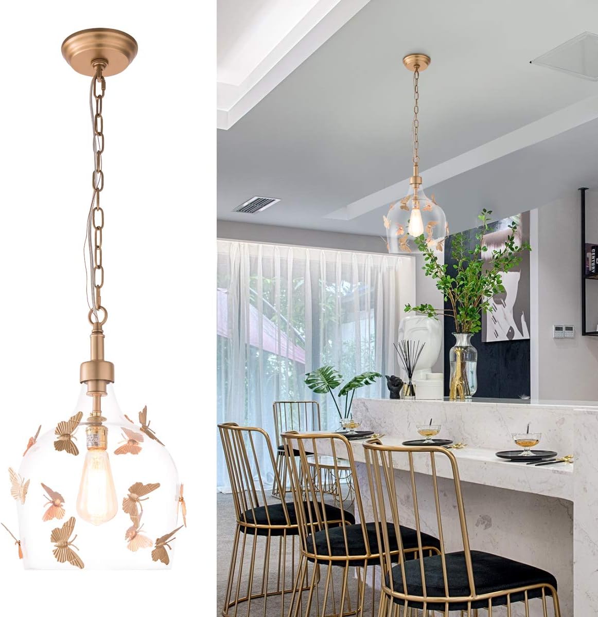 YIFI Foyer Pendant Lighting Butterfly Decorative Adjustable Hanging Pendant Light for Dining Room Kitchen Bedroom, Medium