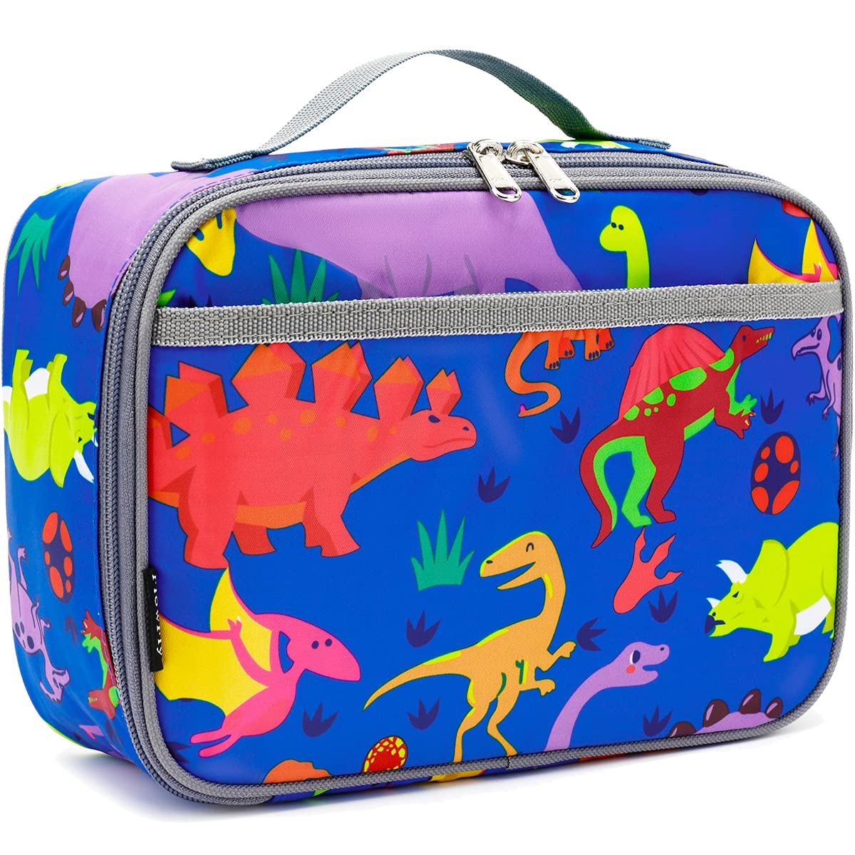 FlowFly Kids Lunch box Insulated Soft Bag Mini Cooler Back to School Thermal Meal Tote Kit for Girls, Boys, Dinosaur