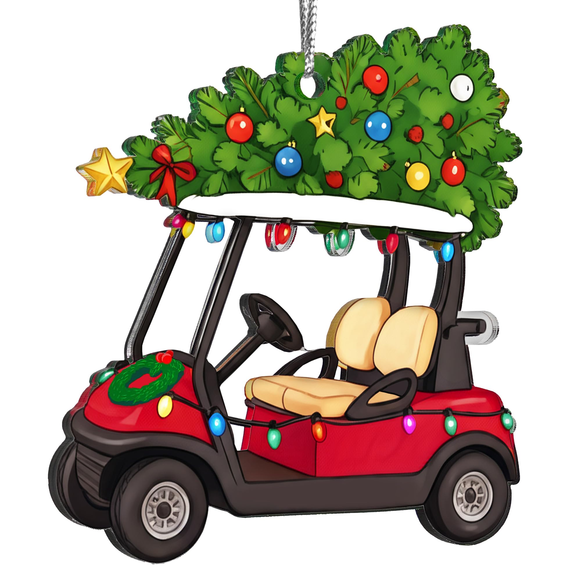 Photo 1 of (Flat 2D) Golf Cart Christmas Decorations for Men, Golf Ornament for Golfer, Golfing Themed Stocking Stuffer Gifts Exchange, Unique Novelty Late, Xmas Tree Decor for Home